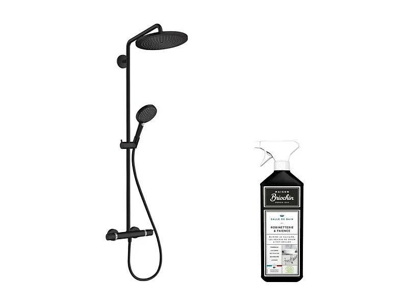 Colonne de douche thermostatique HANSGROHE Croma Select S 280 noir mat + nettoyant Briochin