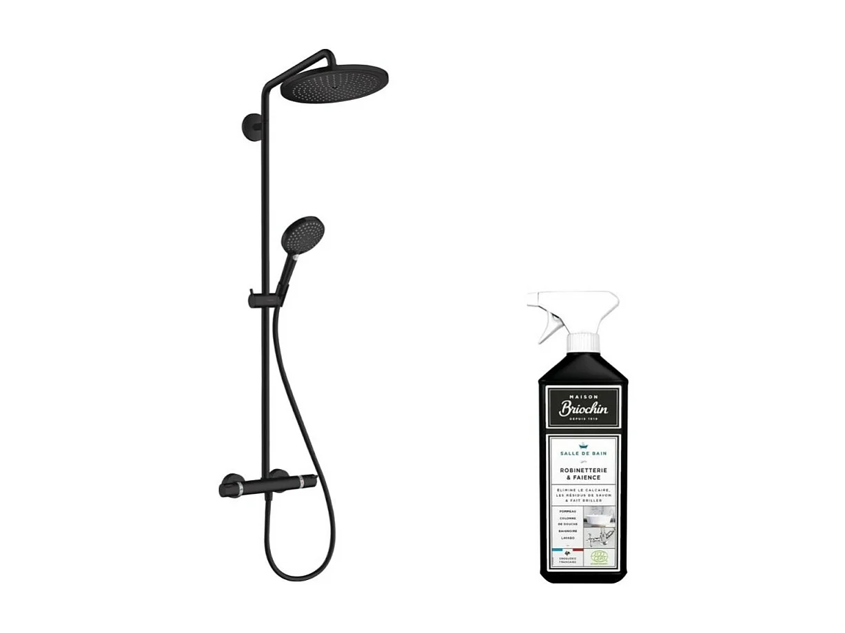 Colonne de douche thermostatique HANSGROHE Croma Select S 280 noir mat + nettoyant Briochin