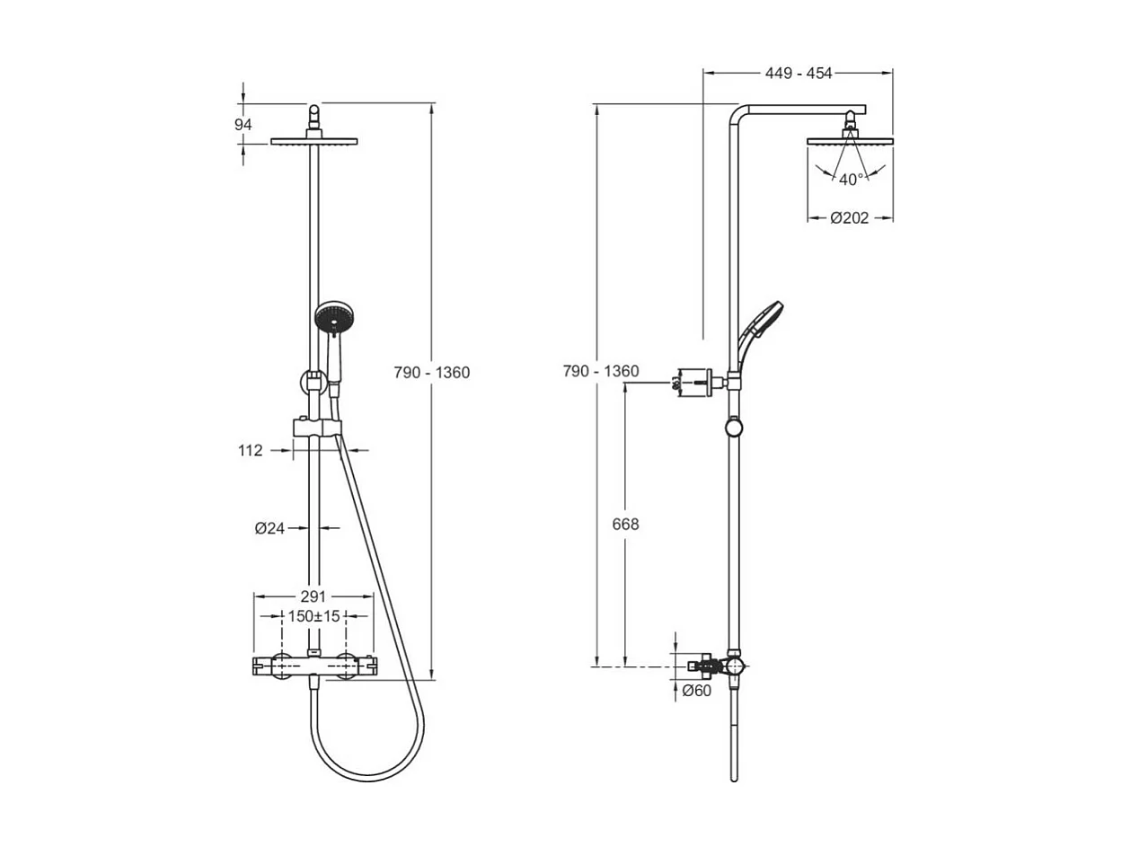 Colonne de douche thermostatique JACOB DELAFON Colette 4 jets, Chrome