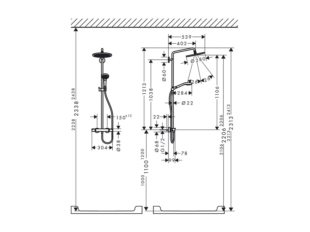 Colonne de douche thermostatique HANSGROHE Croma Select S 280 EcoSmart chromée + nettoyant Briochin