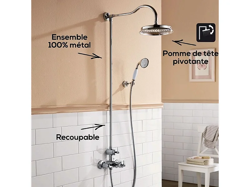 Colonne douche thermostatique rétro recoupable Paini Lady's Chrome