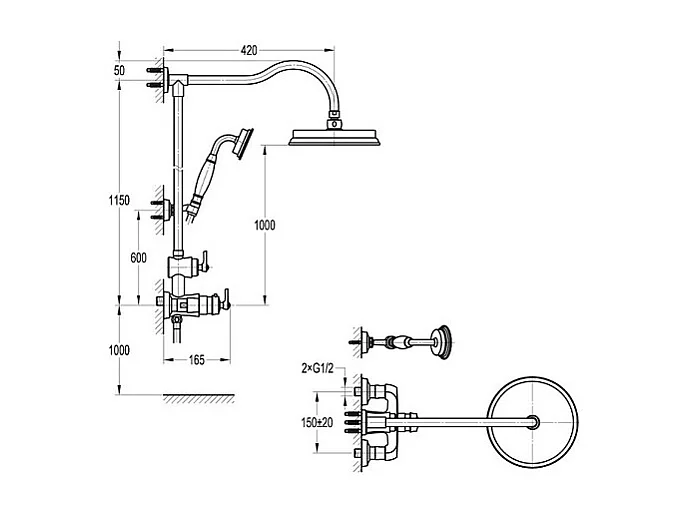 Colonne douche thermostatique rétro recoupable Paini Lady's Chrome