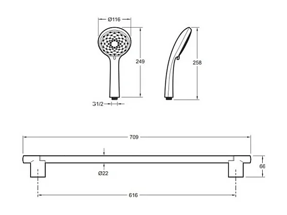 JACOB DELAFON Douchette 3 jets Awaken organic avec barre de douche et porte savon