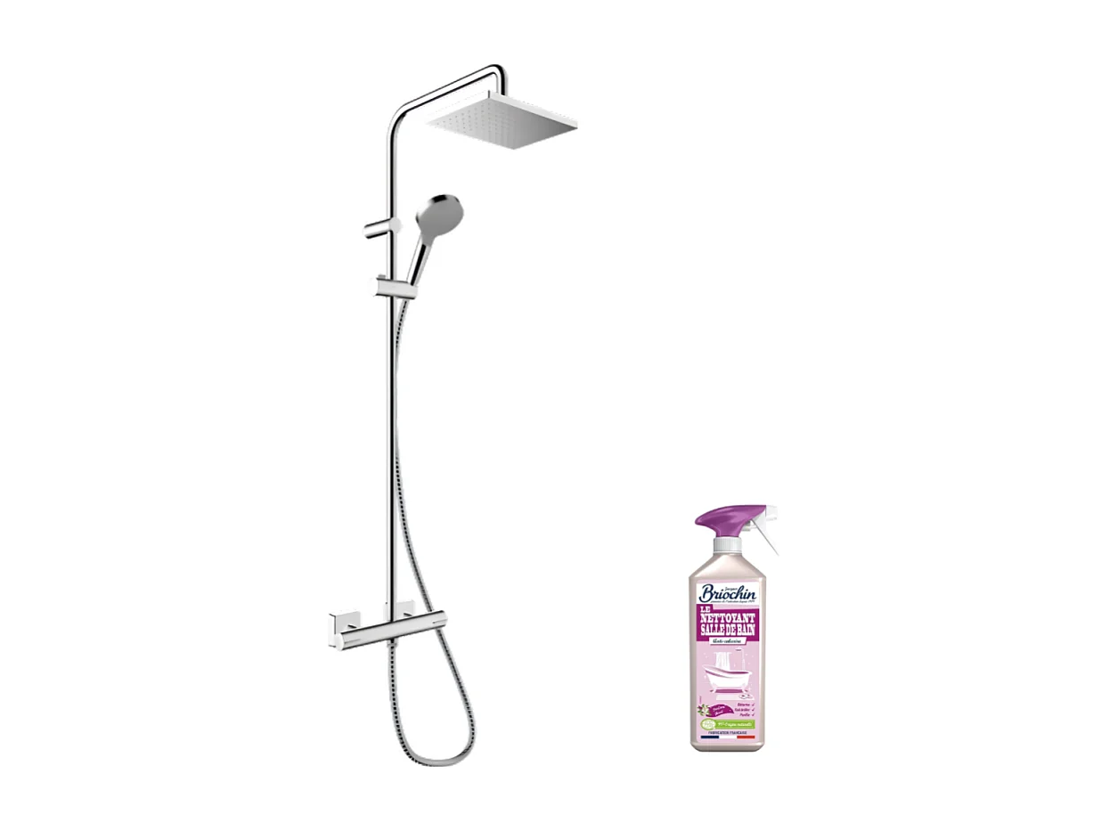 Colonne de douche thermostatique HANSGROHE Vernis Shape 230 Green Chromé + nettoyant Briochin