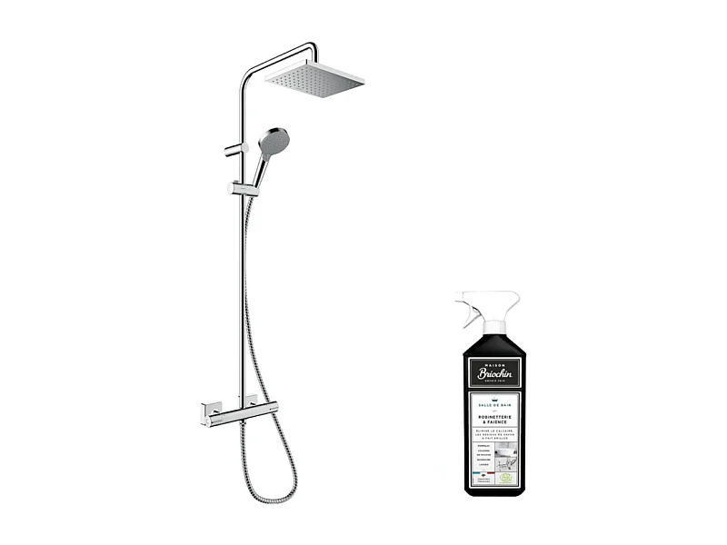 Colonne de douche thermostatique HANSGROHE Vernis Shape 230 Green Chromé + nettoyant Briochin