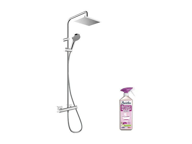 Colonne de douche thermostatique HANSGROHE Vernis Shape 230 Green Chromé + nettoyant Briochin