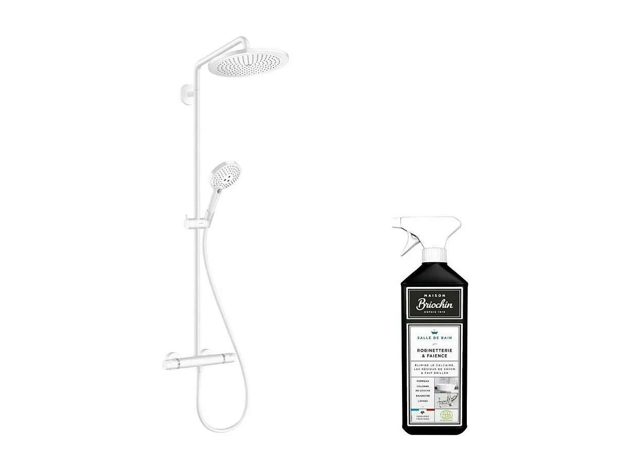 Colonne de douche thermostatique HANSGROHE Croma Select S 280 Blanc mat + nettoyant Briochin