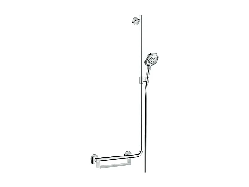 Set de douche 120 3jet avec barre Unica'Comfort110 cm et poignée d'appui à gauche chromé Hansgrohe Raindance Select S