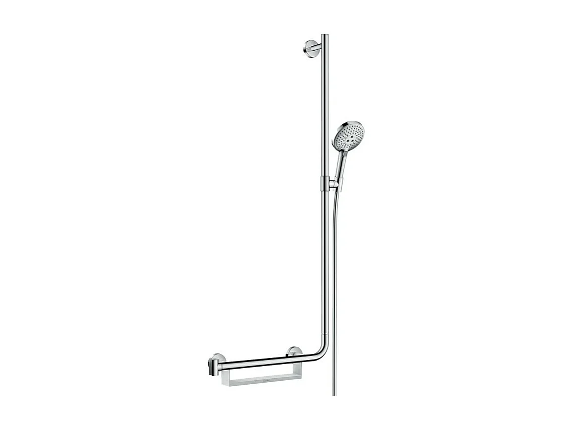 Set de douche 120 3jet avec barre Unica'Comfort110 cm et poignée d'appui à gauche chromé Hansgrohe Raindance Select S
