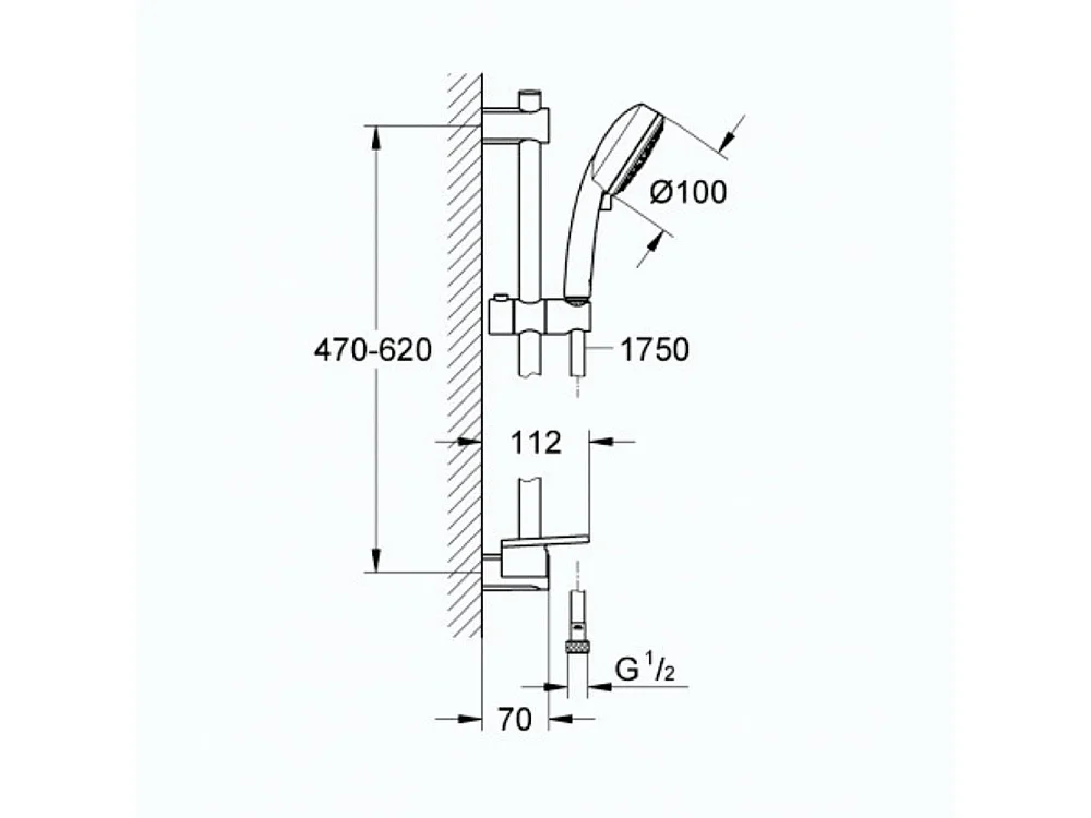 Pommeau de douche GROHE Quickfix Vitalio Comfort 100 3 jets avec flexible et barre