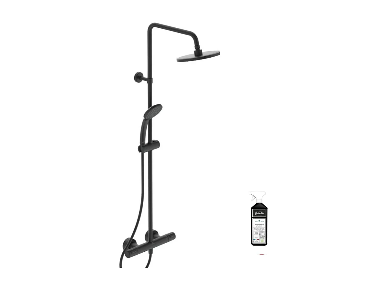 Colonne de douche thermostatique IDEAL STANDARD Ceratherm noir mat + nettoyant Briochin