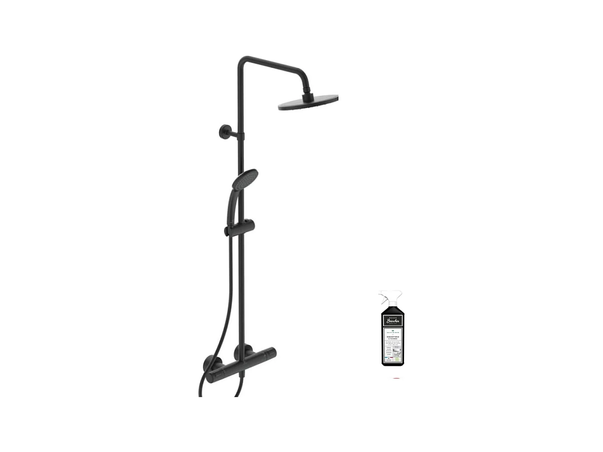 Colonne de douche thermostatique IDEAL STANDARD Ceratherm noir mat + nettoyant Briochin