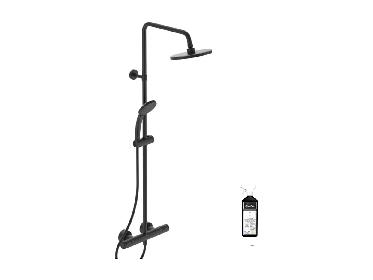 Colonne de douche thermostatique IDEAL STANDARD Ceratherm noir mat + nettoyant Briochin