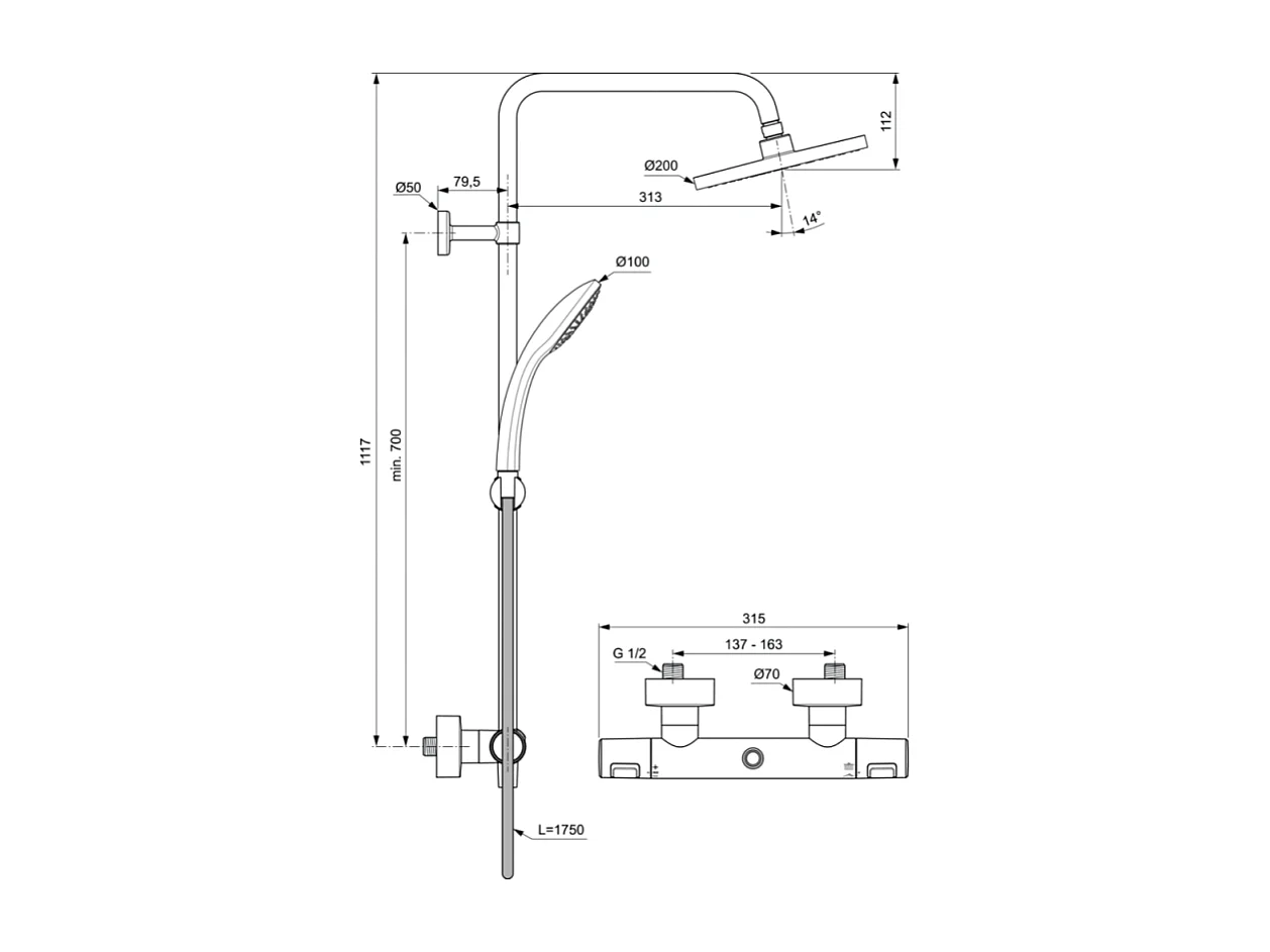 Colonne de douche thermostatique IDEAL STANDARD Ceratherm noir mat + nettoyant Briochin