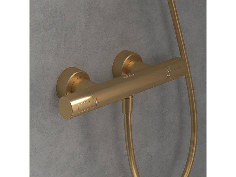 Mezclador termostático de ducha VILLEROY ET BOCH Universal Grifería redondo Oro Cepillado