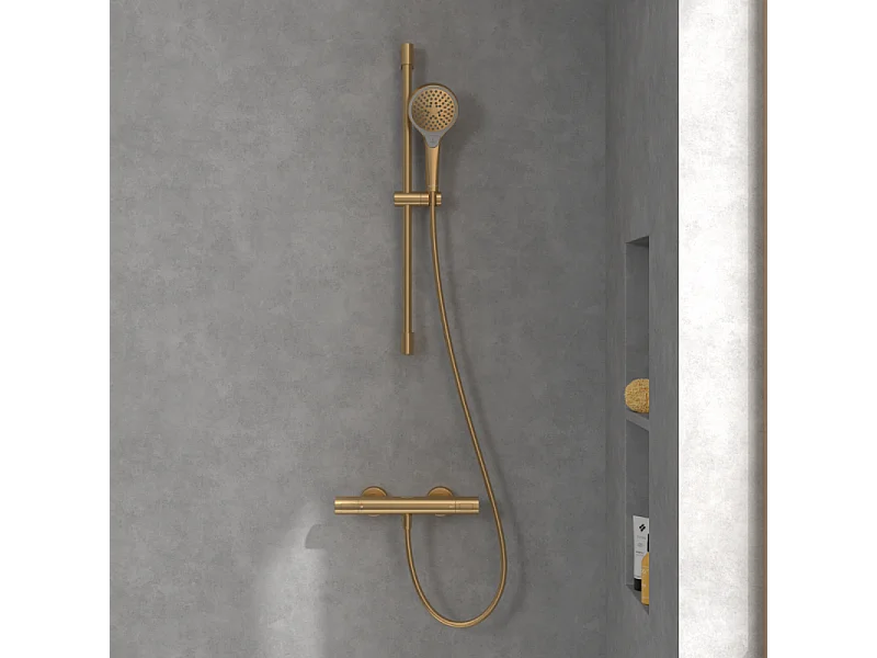 Mezclador termostático de ducha VILLEROY ET BOCH Universal Grifería redondo Oro Cepillado