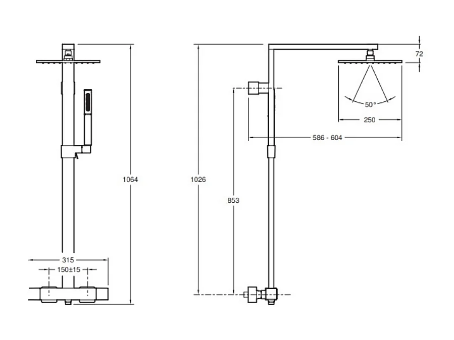 Colonne douche Strayt Jacob Delafon - Douche de tête carrée
