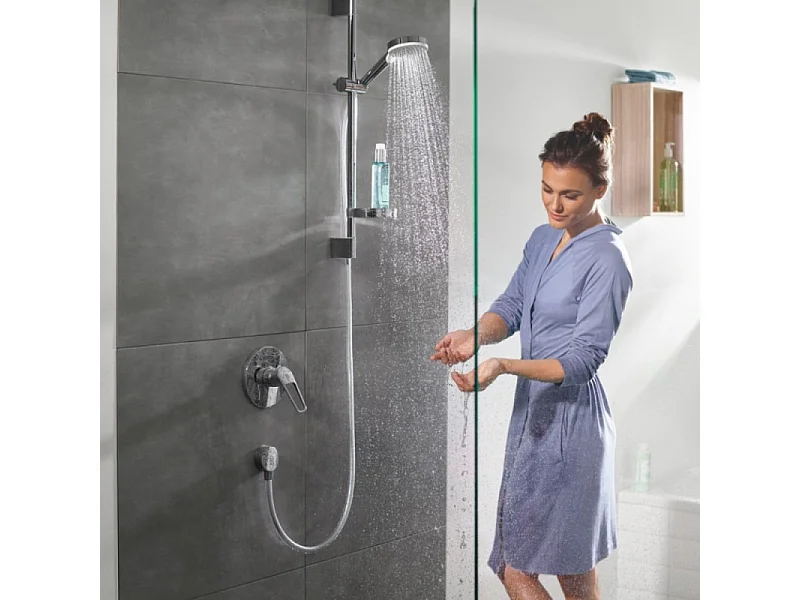 HANSGROHE Crometta rociador flexible de 2 chorros, barra de 65 cm y jabonera blanco/cromo