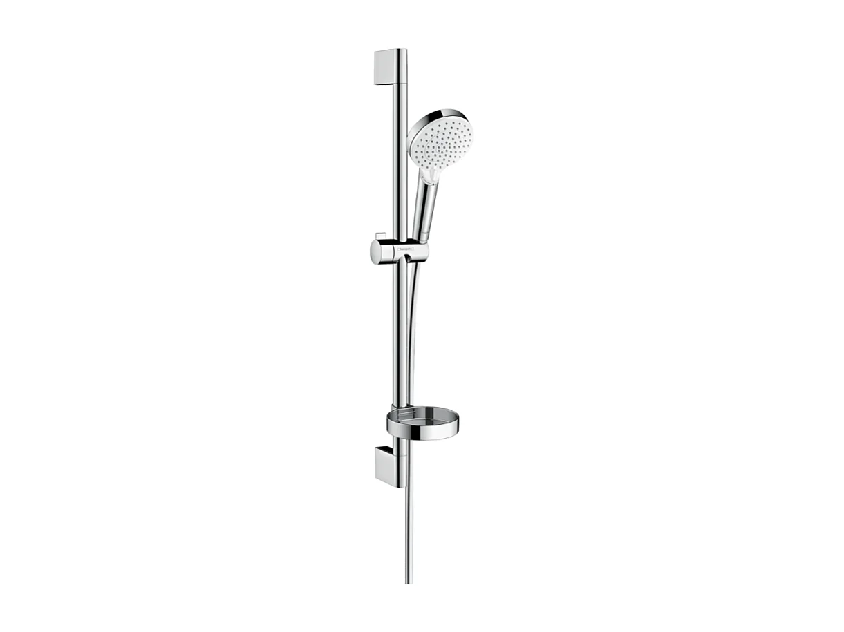 Pommeau de douche HANSGROHE Crometta 2 jets flexible barre 65 cm et porte-savon blanc/chromé