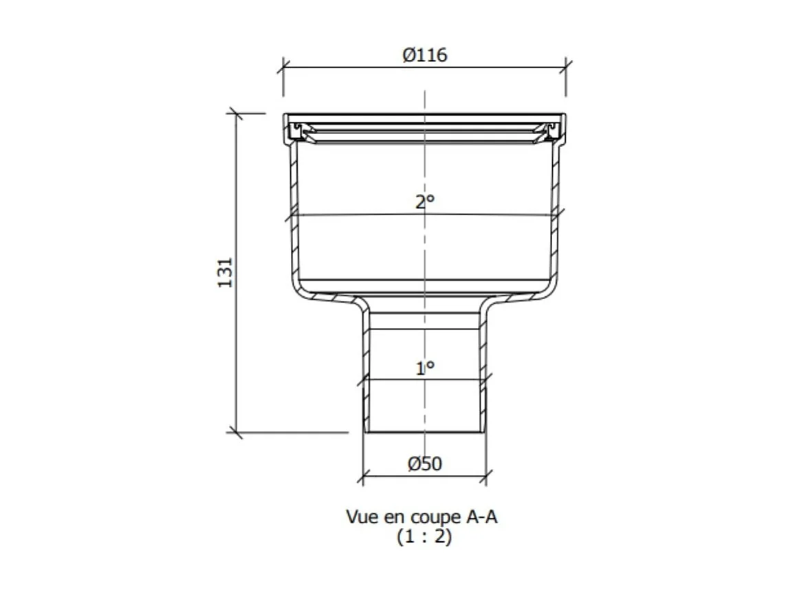 Wedi - Ecoulement vertical pour receveur Fundo Riolito Neo