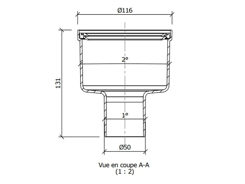 Bonde de douche sortie verticale WEDI pour écoulement linéaire