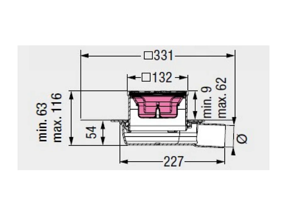 Kessel - Sumidero de suelo ultraplano 54 con rejilla y membrana de sellado