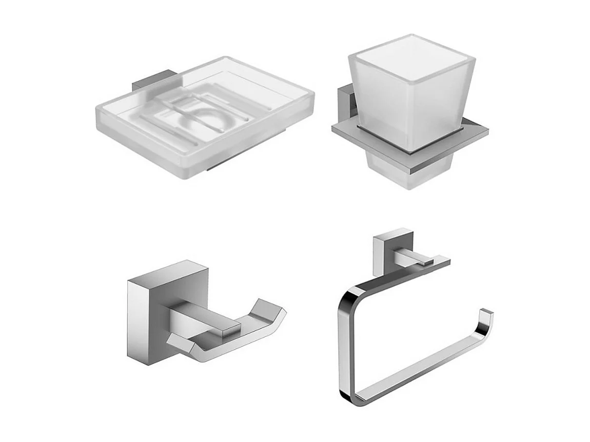 Lot accessoires salle de bain JACOB DELAFON Moderne porte-savon, porte-gobelet avec verre, anneau porte-serviettes et patère