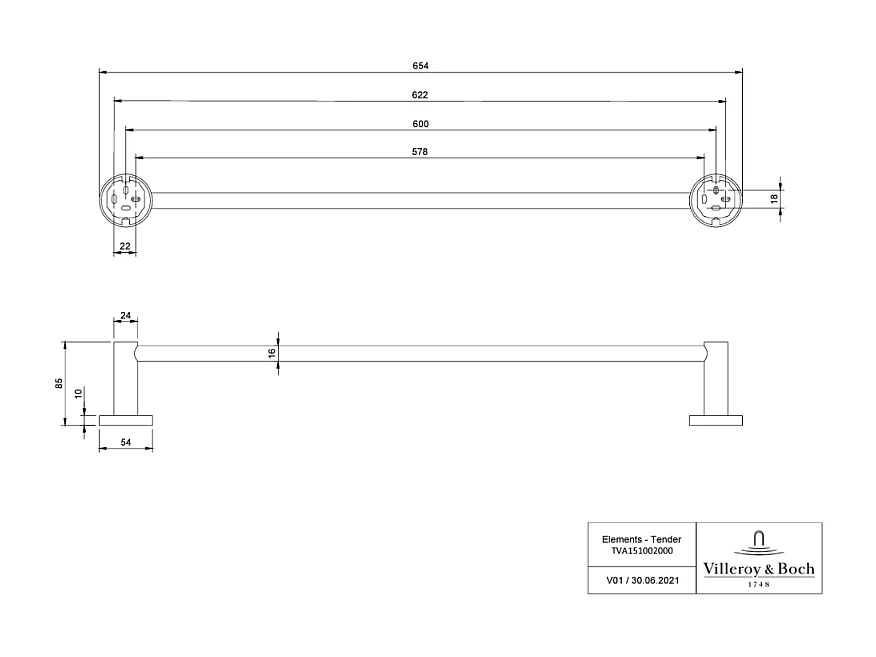 Barre porte-serviettes VILLEROY ET BOCH Elements - Tender