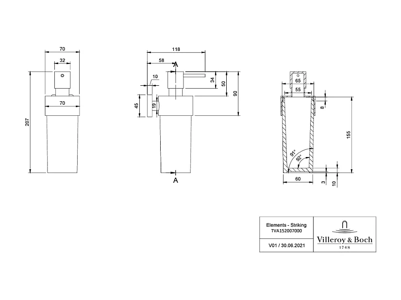 Distributeur de savon VILLEROY ET BOCH Elements - Striking aspect or brossé