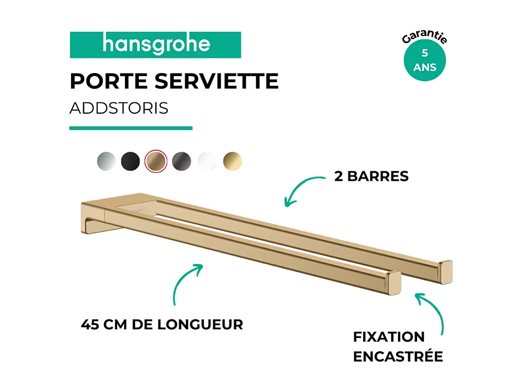 Porte-serviettes HANSGROHE AddStoris double branche 45 cm bronze brossé