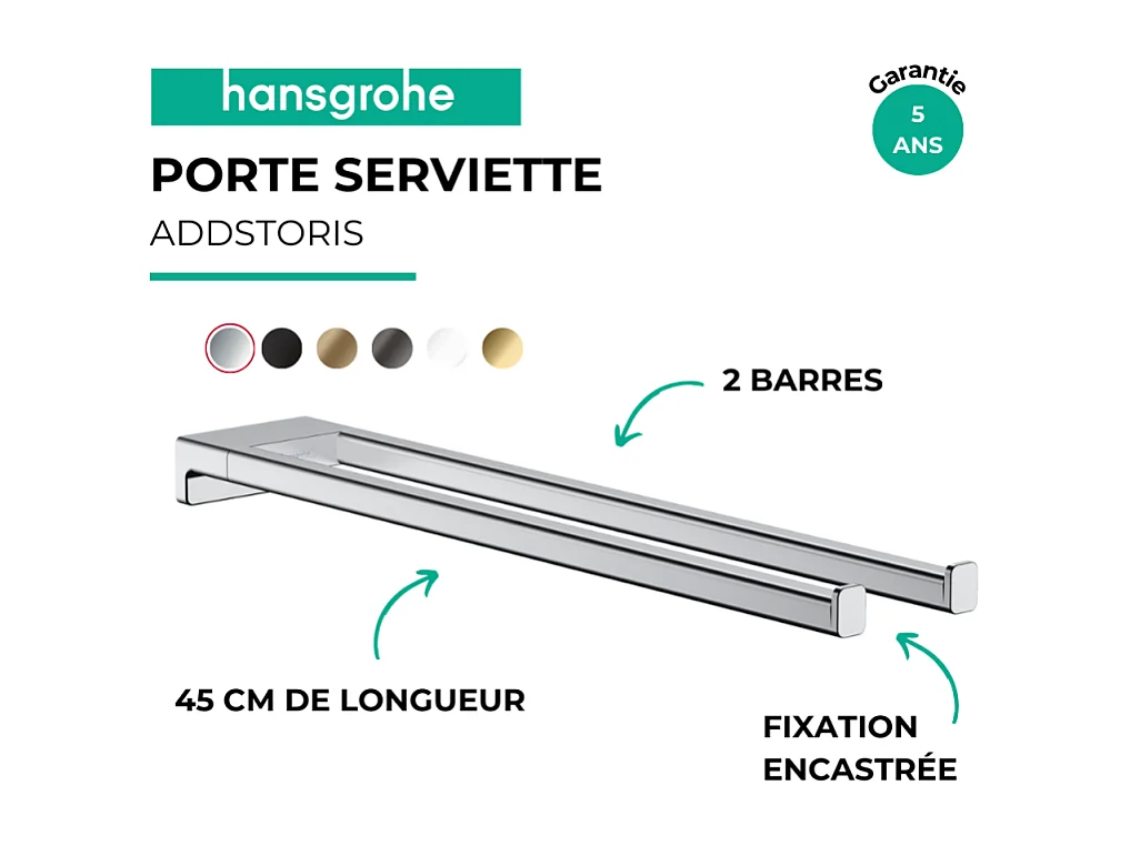 Porte-serviettes HANSGROHE AddStoris double branche 45 cm chromé