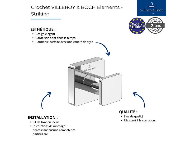 Crochet VILLEROY ET BOCH Elements - Striking Noir Mat