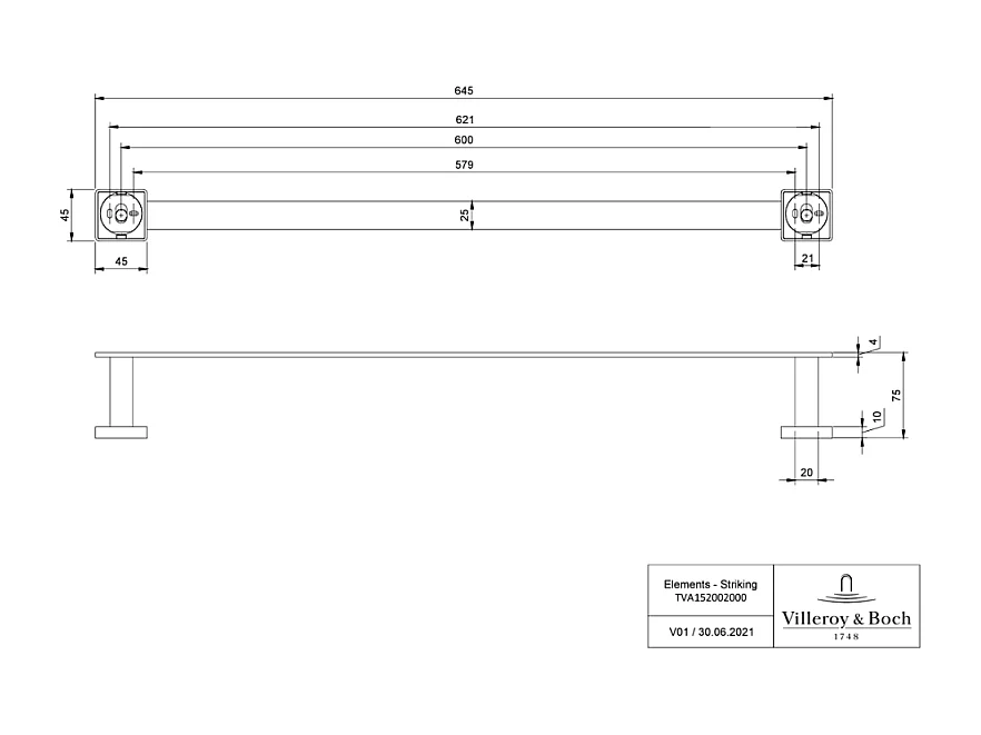 Barre porte-serviettes VILLEROY ET BOCH Elements - Striking aspect or brossé
