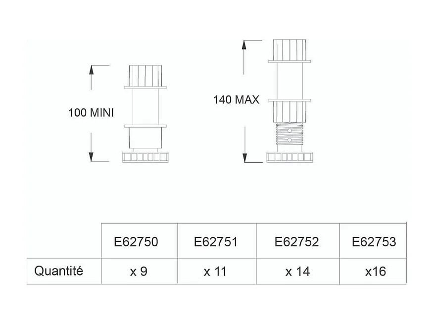 Pieds pour receveur Jacob Delafon Flight Pure - 80 à 90 cm
