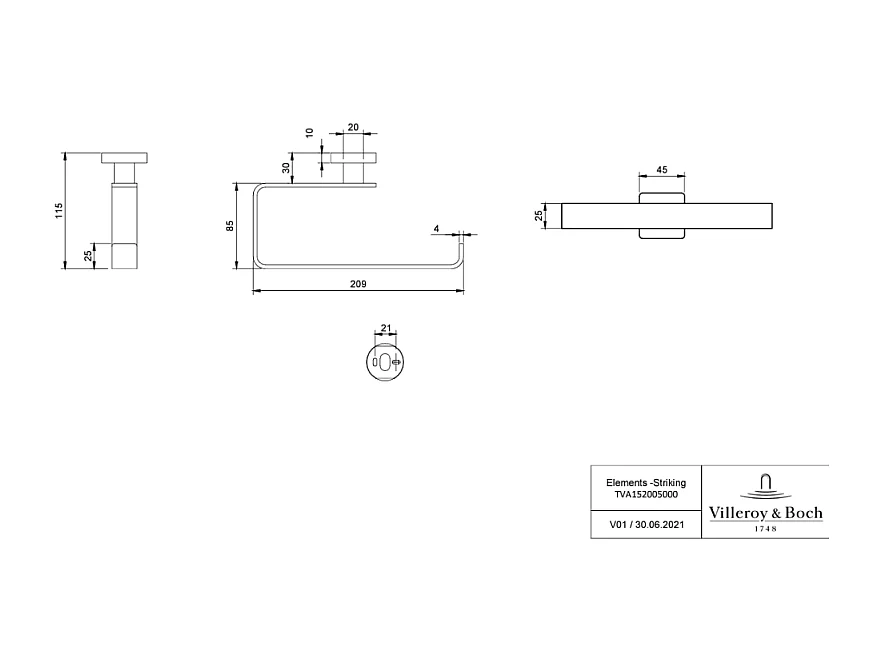 Barre rectangulaire porte-serviettes VILLEROY ET BOCH Elements - Striking aspect or brossé
