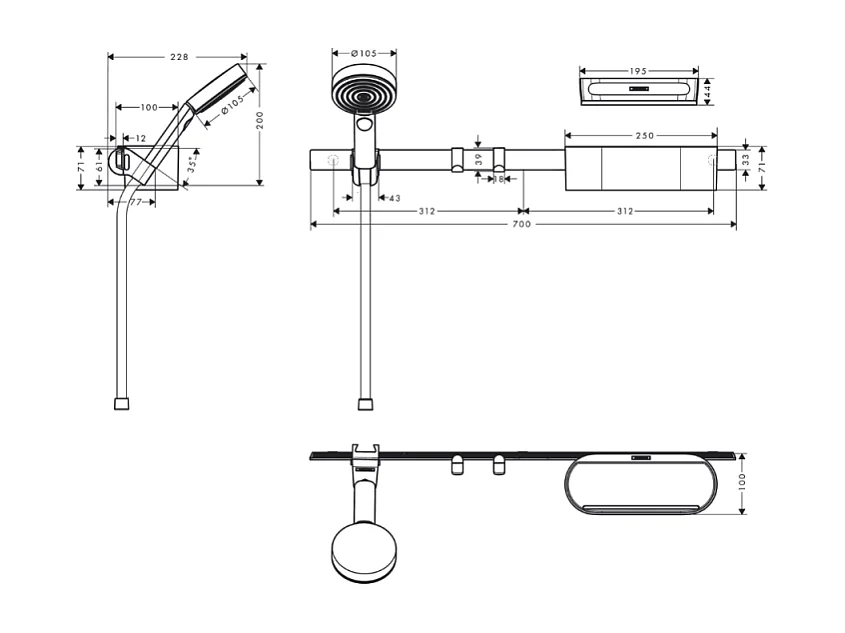 Ensemble d'accessoires de douche sans thermostatique HANSGROHE WallStoris blanc mat