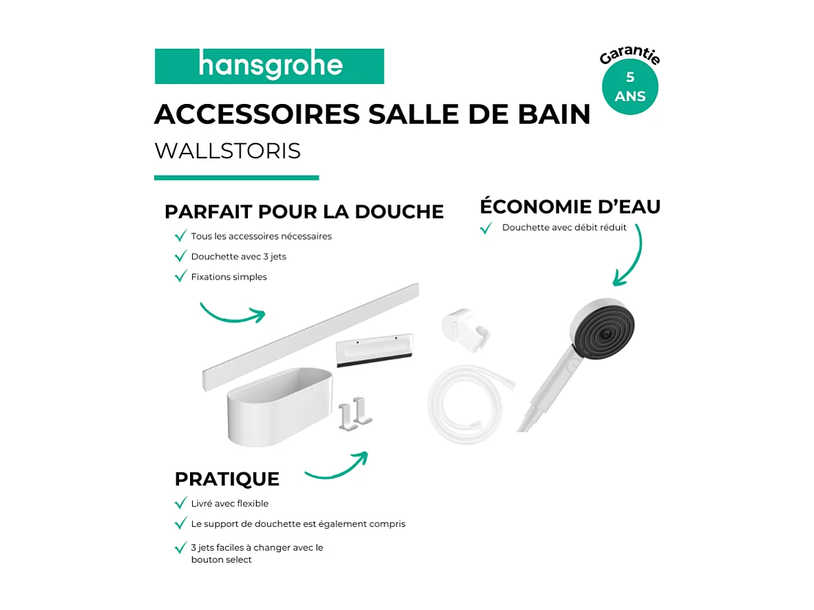 Ensemble d'accessoires de douche sans thermostatique HANSGROHE WallStoris blanc mat