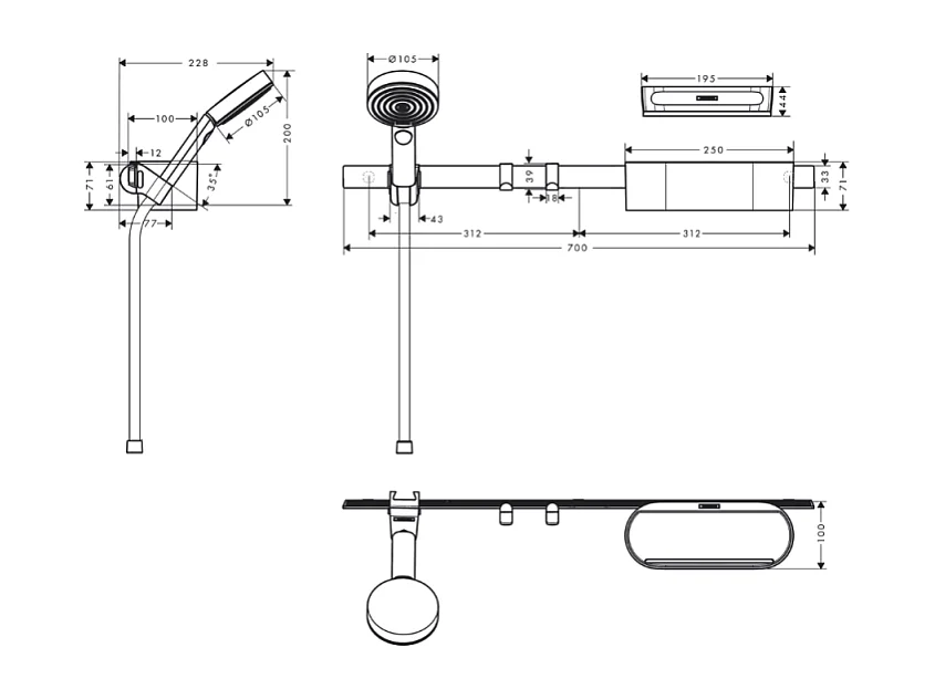 Ensemble d'accessoires de douche sans thermostatique HANSGROHE WallStoris blanc mat
