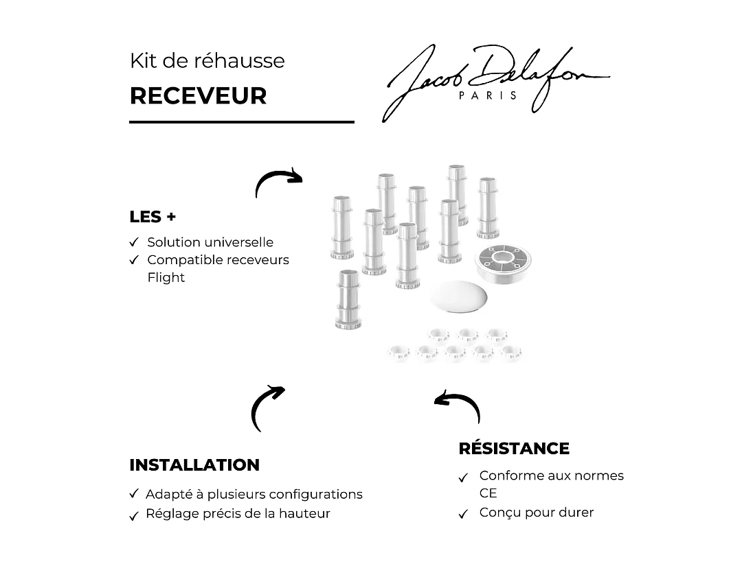 Jacob Delafon - Pieds pour receveur à  surélever Flight Pure, 170 à 180 cm