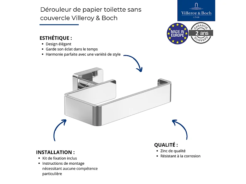 Dérouleur de papier toilette sans couvercle VILLEROY ET BOCH Elements - Striking Or Brossé