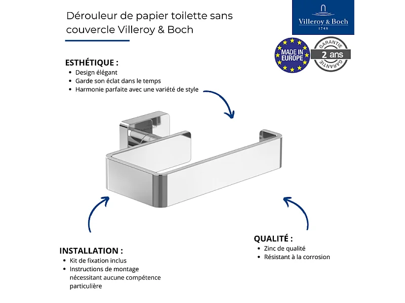 Dérouleur de papier toilette sans couvercle VILLEROY ET BOCH Elements - Striking Or Brossé