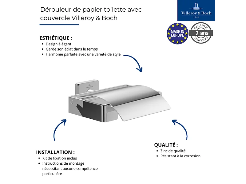 Dérouleur de papier toilette avec couvercle VILLEROY ET BOCH Elements - Striking Noir Mat