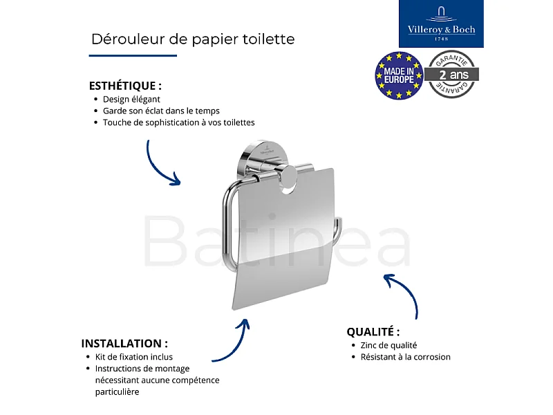 Dérouleur de papier toilette avec couvercle VILLEROY ET BOCH Elements - Tender