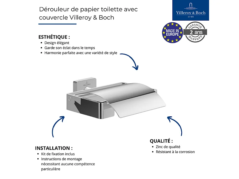 Dérouleur de papier toilette avec couvercle VILLEROY ET BOCH Elements - Striking Or Brossé