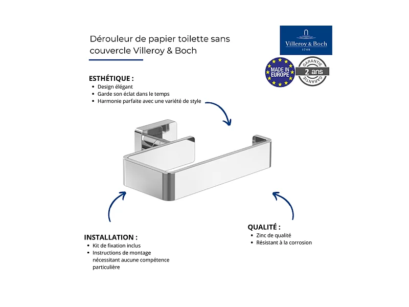 Dérouleur de papier toilette sans couvercle VILLEROY ET BOCH Elements - Striking Noir Mat
