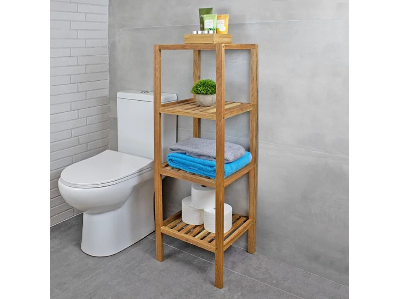 Etagère de salle de bain DEBLANCH lotus, avec 4 niveaux, bois