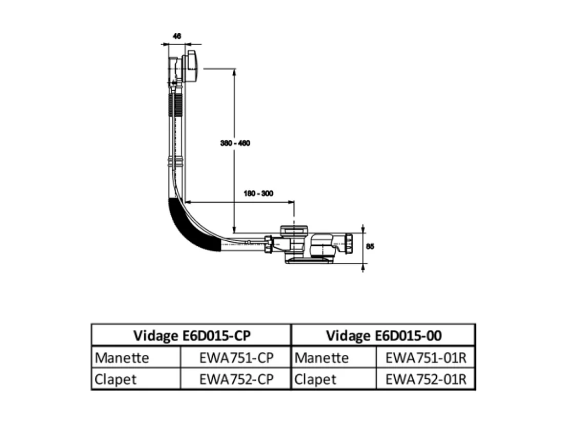 Vidage baignoire extra-plat JACOB DELAFON Blanc