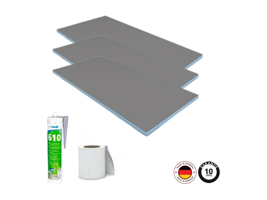 Pack 3 panneaux de construction WEDI 125 x 60 x 0,4 cm + colle polymere étanchéité 610 + bande d'armature collante