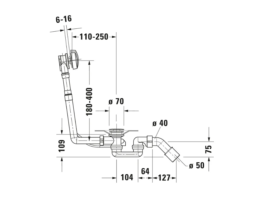 Vidage baignoire DURAVIT 40x8x40 cm latéral