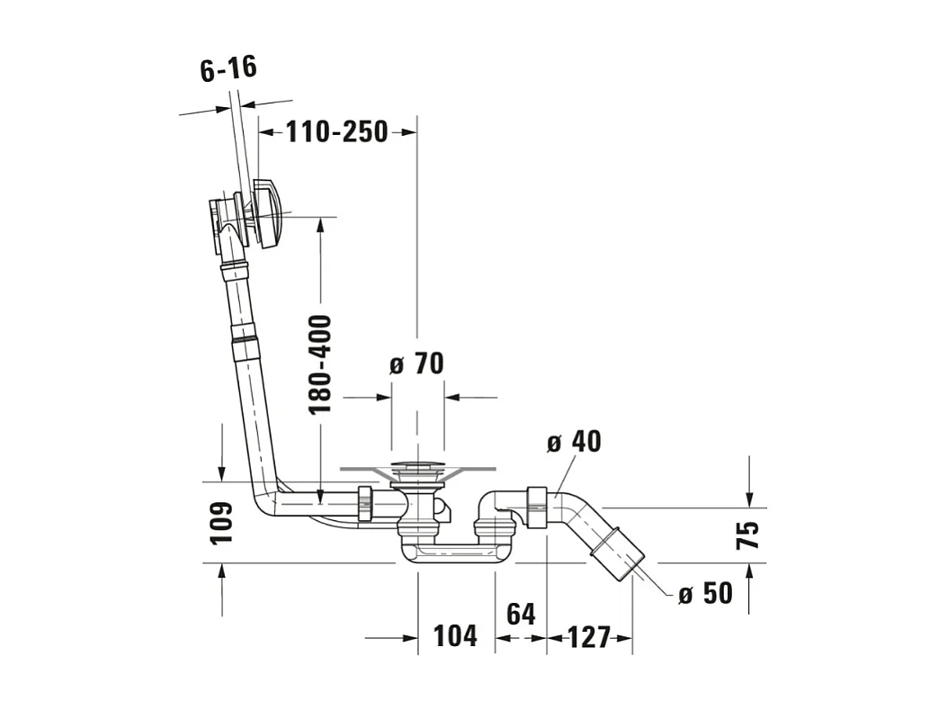Vidage baignoire DURAVIT 40x8x40 cm latéral